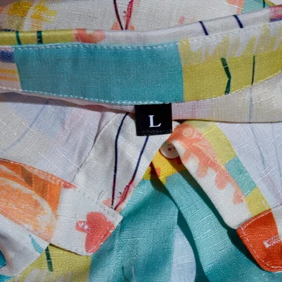 Artisan Multi-Color Patchwork Plaid Floral Button-Up Shirt Blouse L - Picture 5 of 5